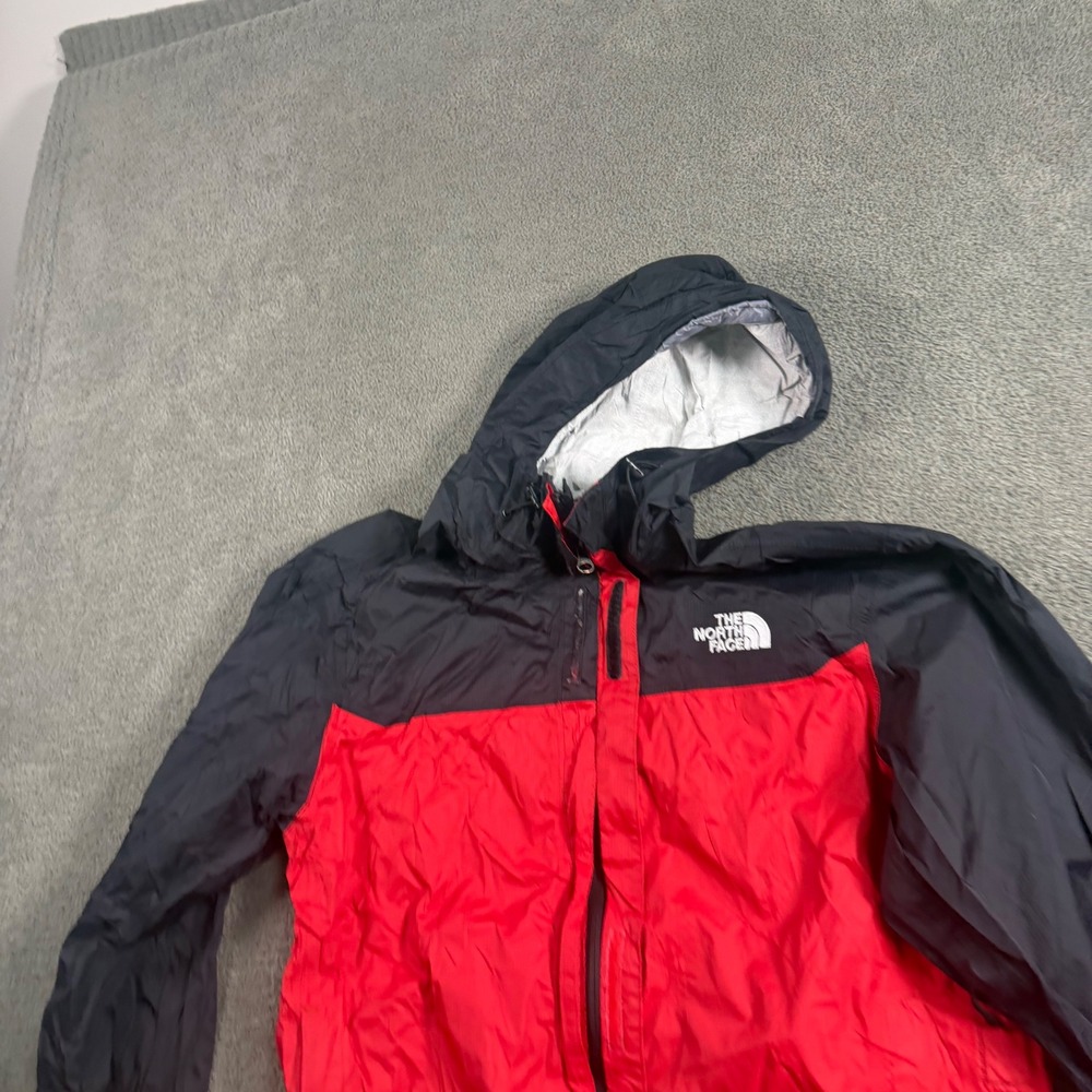 The North Face Mens DryVent Rain Jacket Red Black Colorblock Hooded Shell Medium